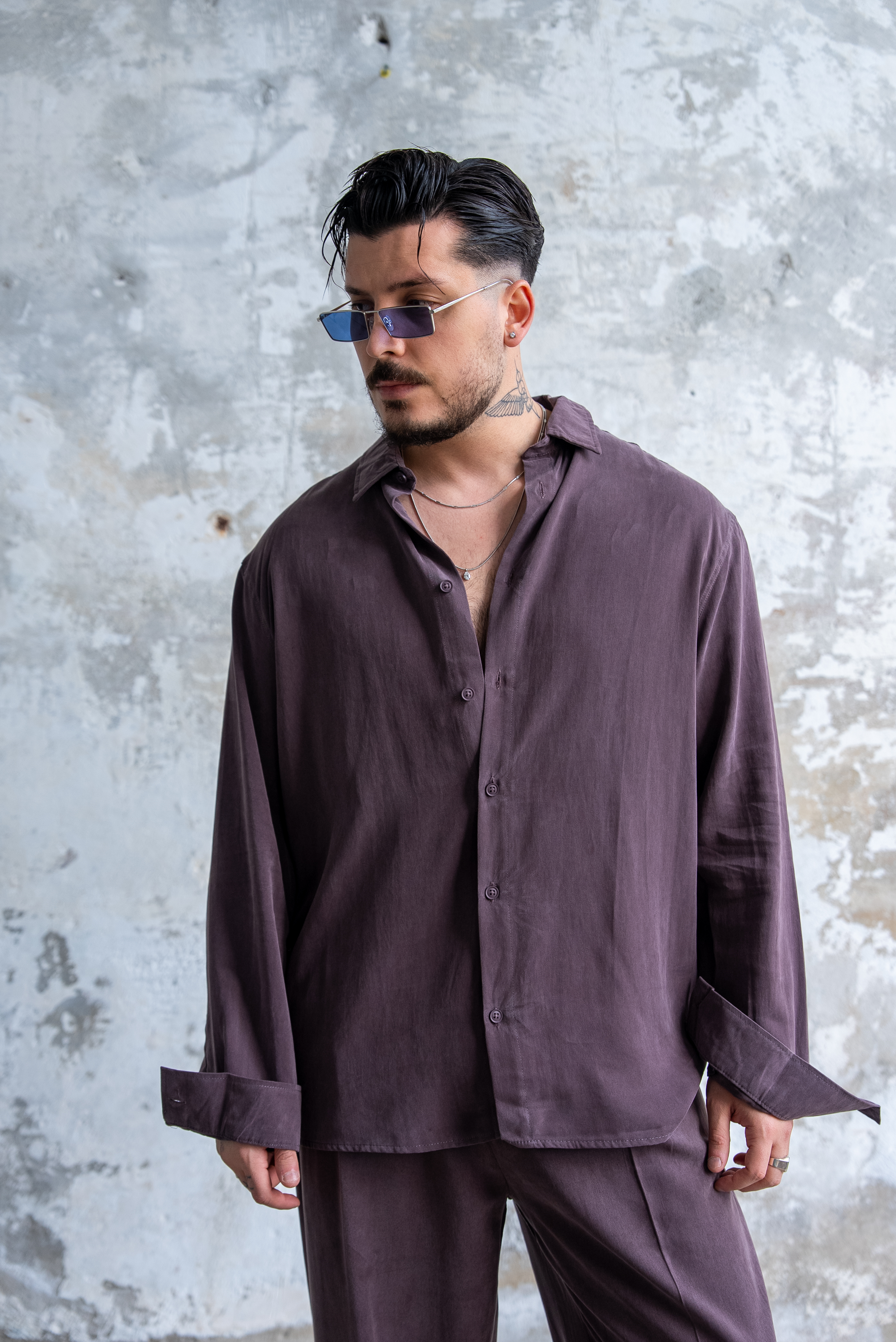 Oversize Yıkamalı Modal Takım Kahve