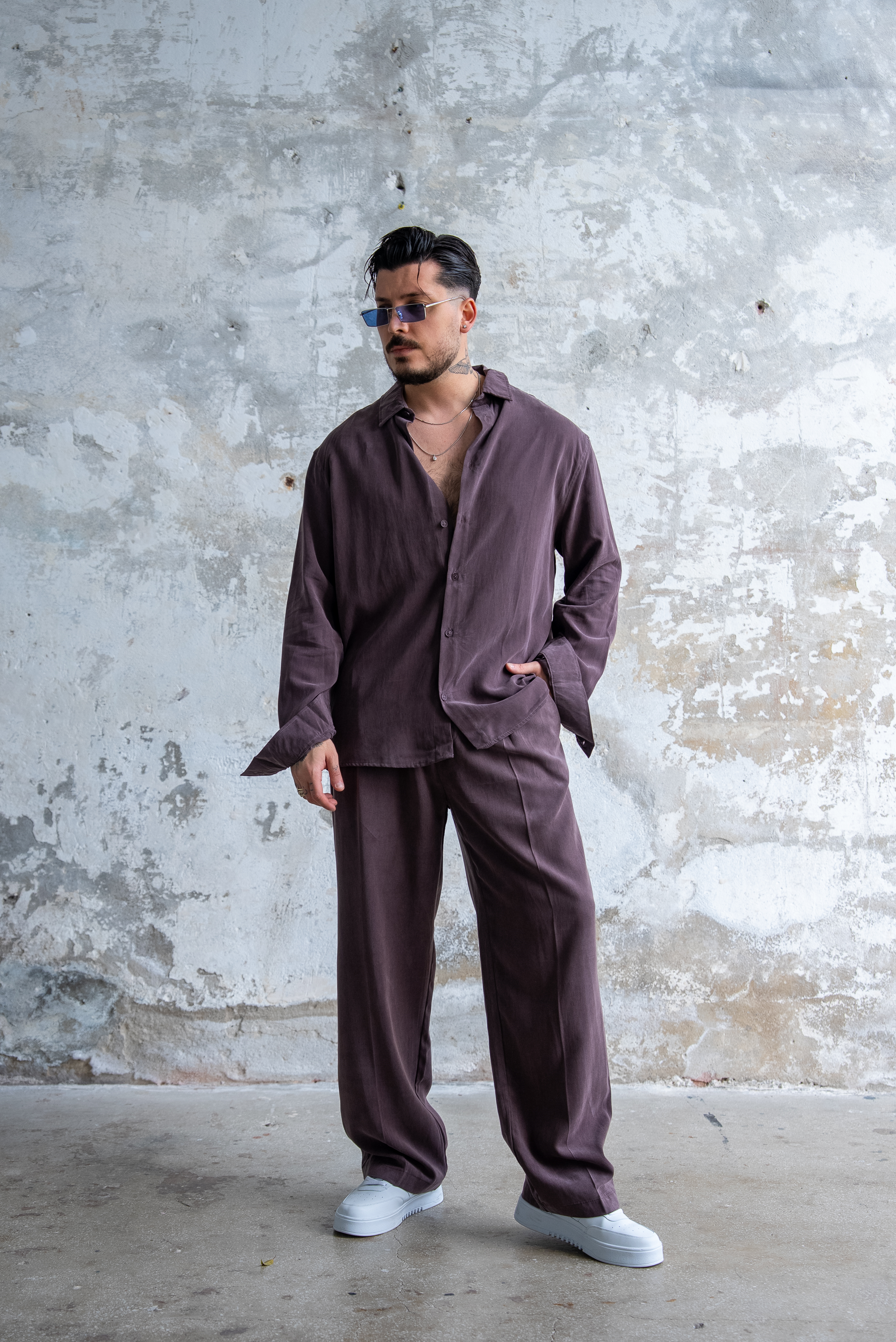 Oversize Yıkamalı Modal Takım Kahve