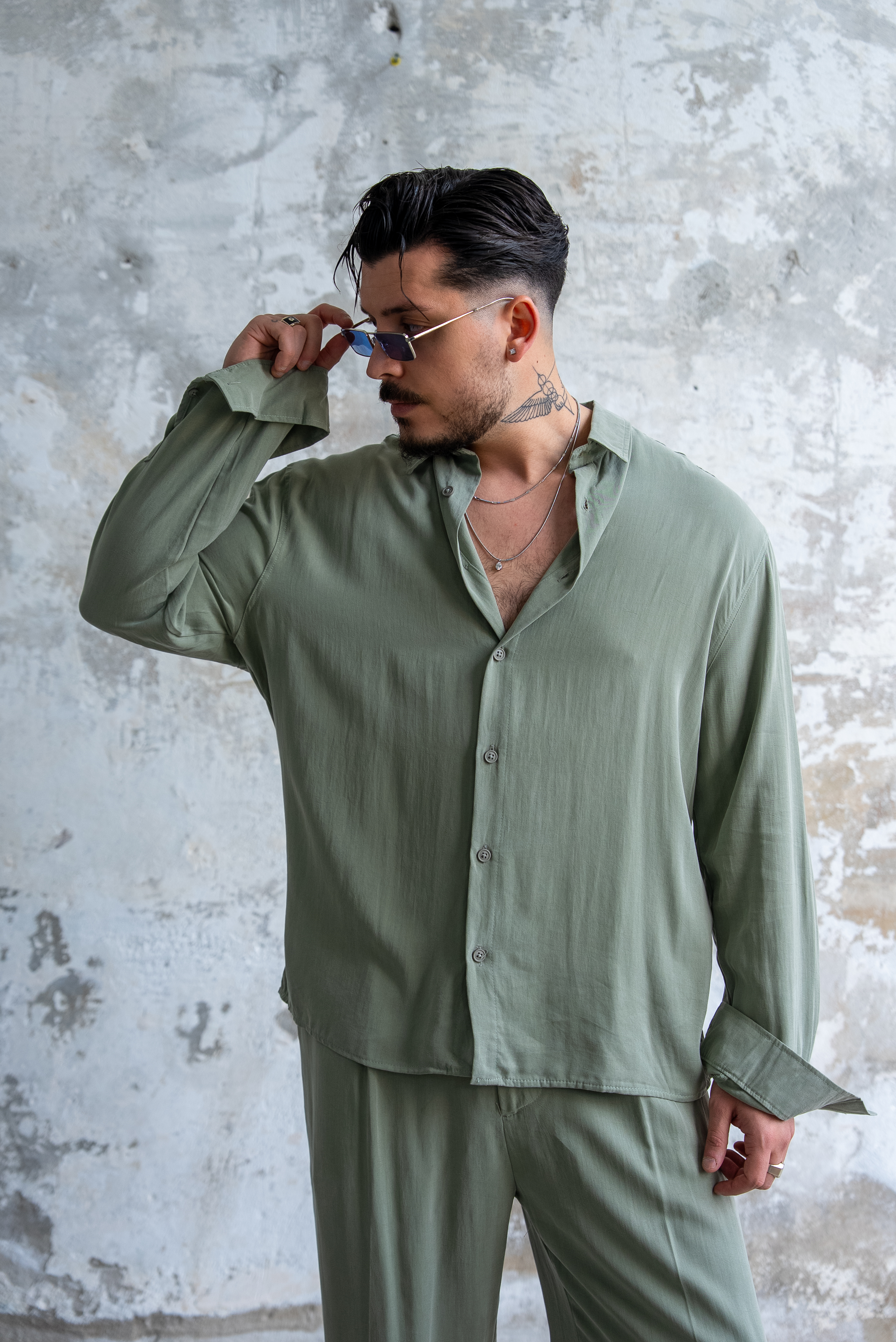 Oversize Yıkamalı Modal Takım Yeşil