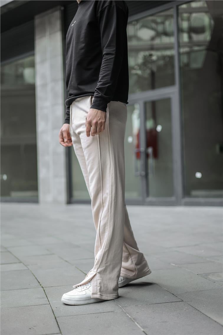 Paça Detaylı Baggy Eşofman Bej