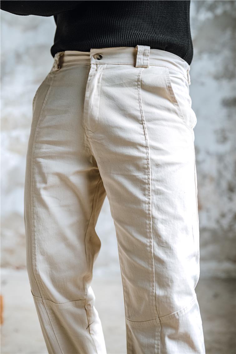 Paça Fermuarlı Baggy Pantolon Krem