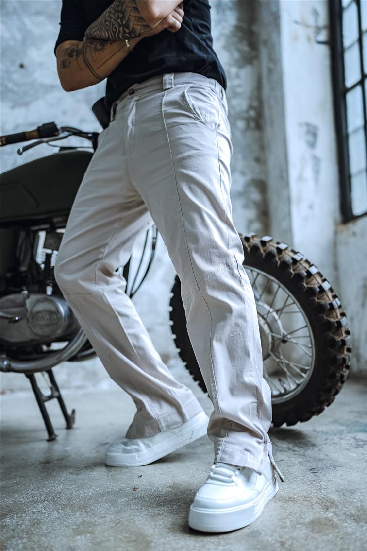 Paça Fermuarlı Baggy Pantolon Taş