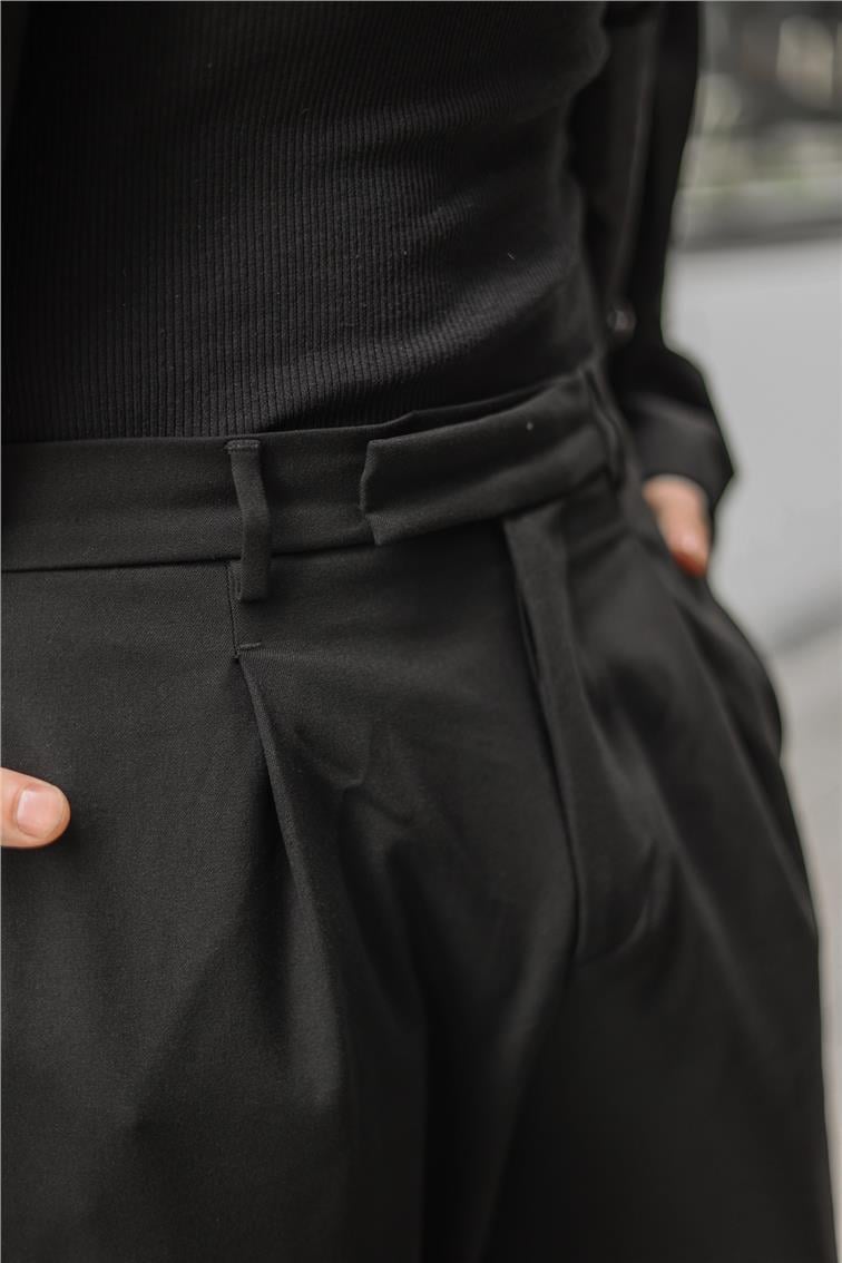 Paçası Fermuarlı Klasik Baggy Pantolon Siyah