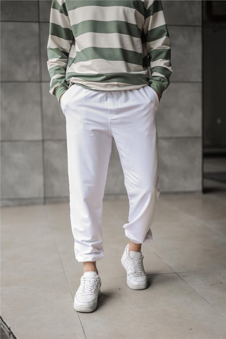 Paçası Lasitili Basic Eşofman Beyaz