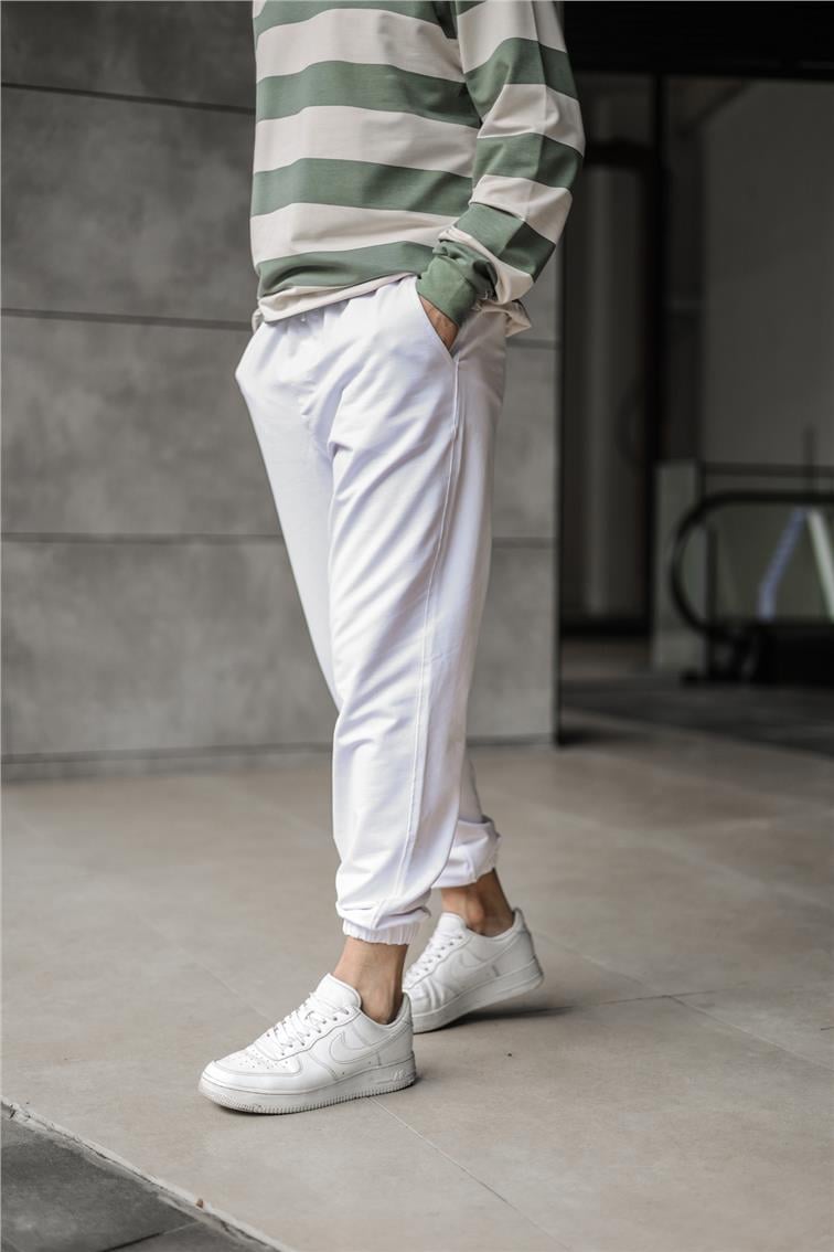 Paçası Lasitili Basic Eşofman Beyaz