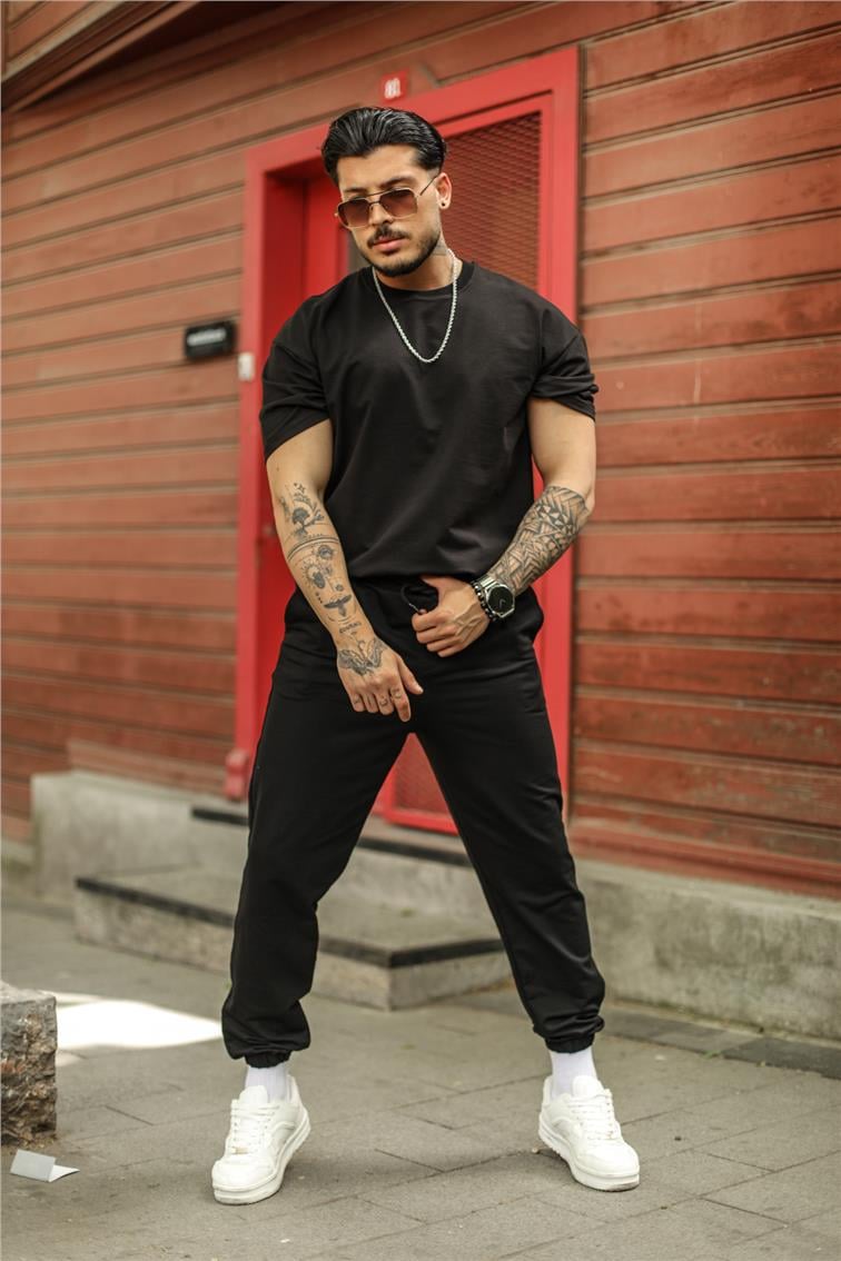 Paçası Lasitili Basic Eşofman Siyah