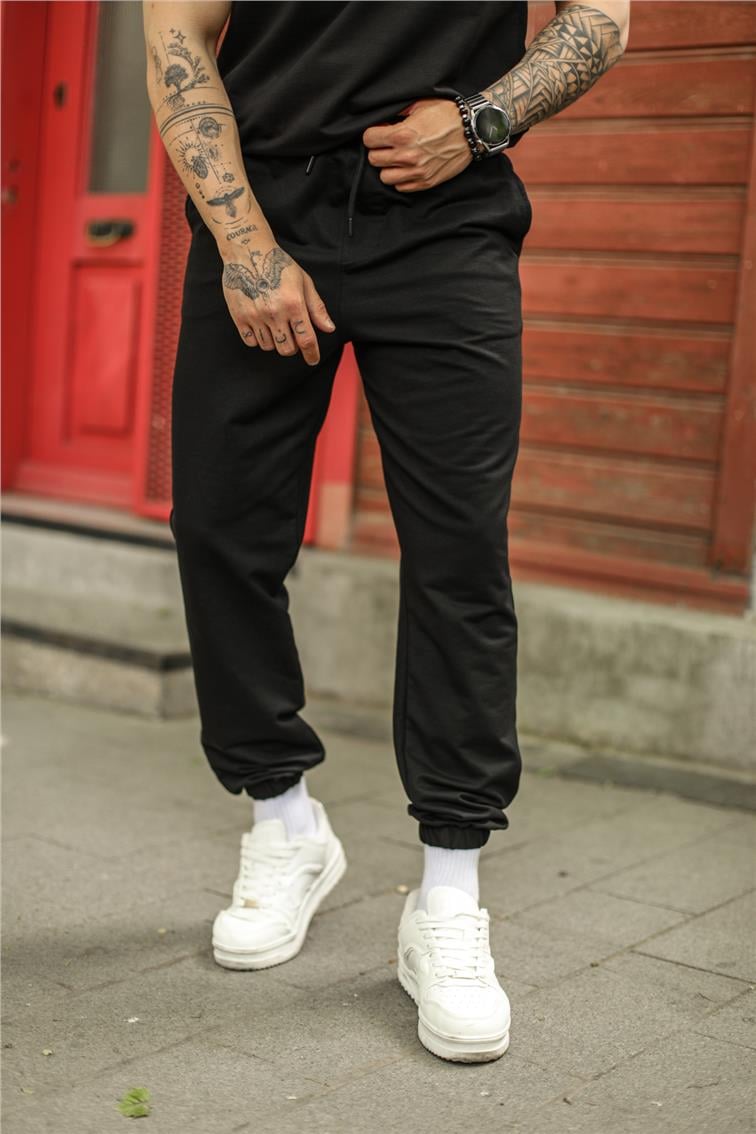 Paçası Lasitili Basic Eşofman Siyah