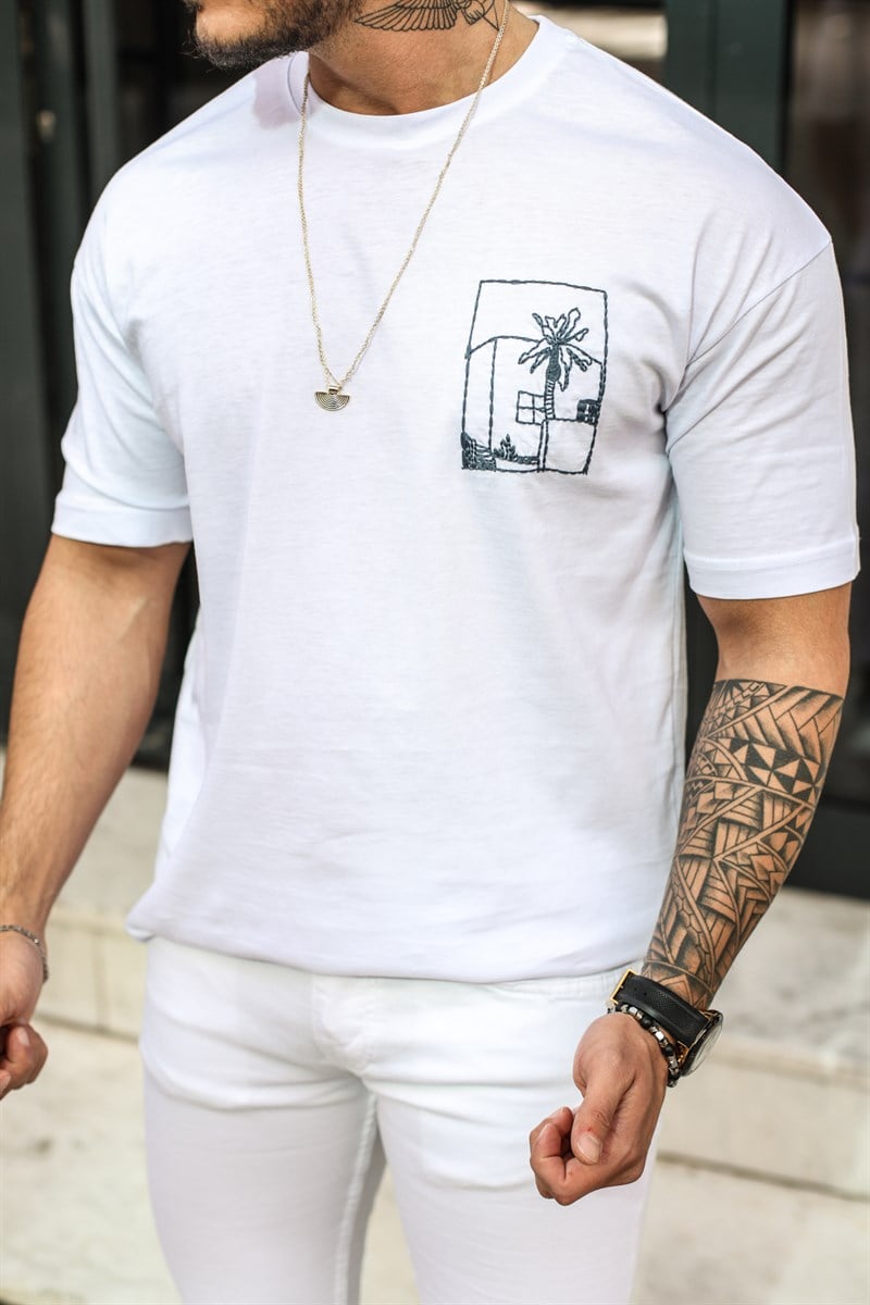 Palmiye Baskılı Oversize T-Shirt