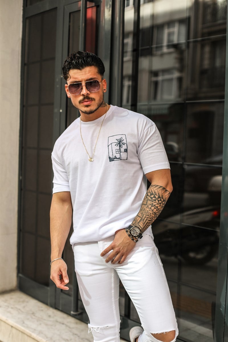 Palmiye Baskılı Oversize T-Shirt
