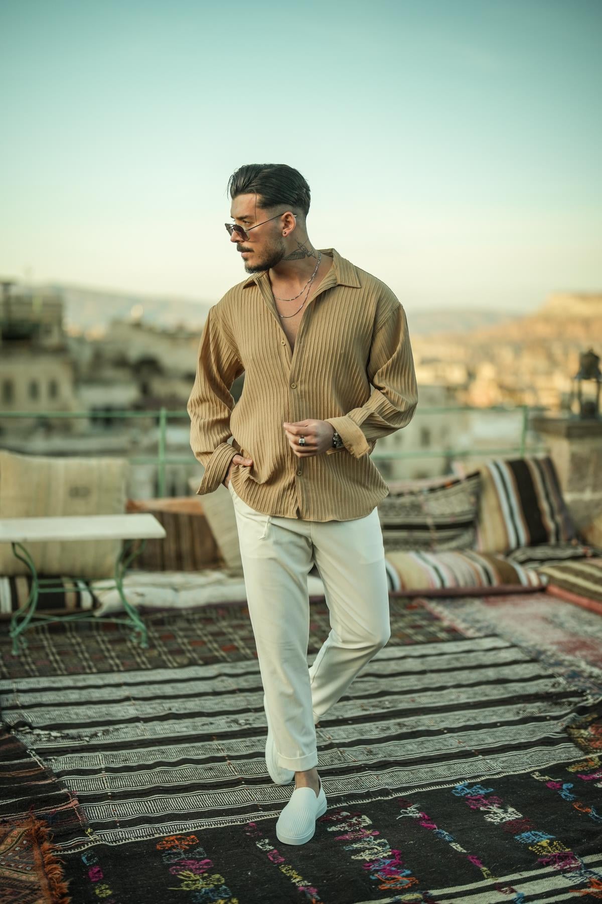 Pamale Kumaş Oversize Gömlek Camel