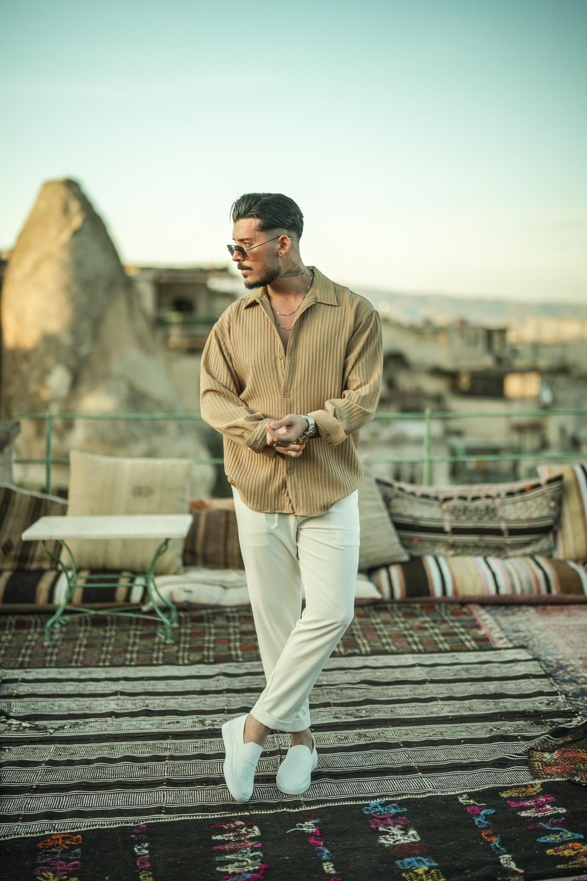 Pamale Kumaş Oversize Gömlek Camel
