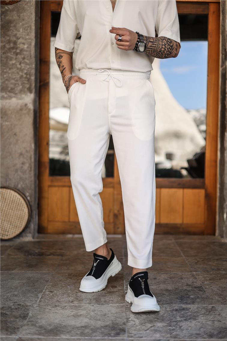 Pamuklu Baggy Pantolon Beyaz