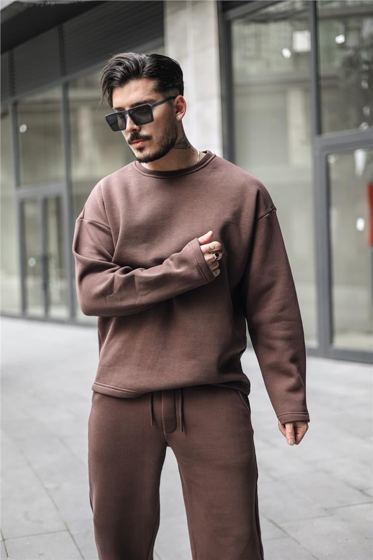 Pamuklu Oversize Sweatshirt Kahve