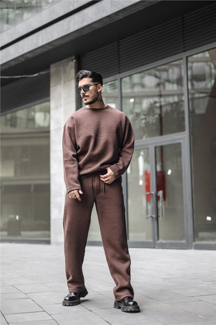 Pamuklu Oversize Sweatshirt Kahve