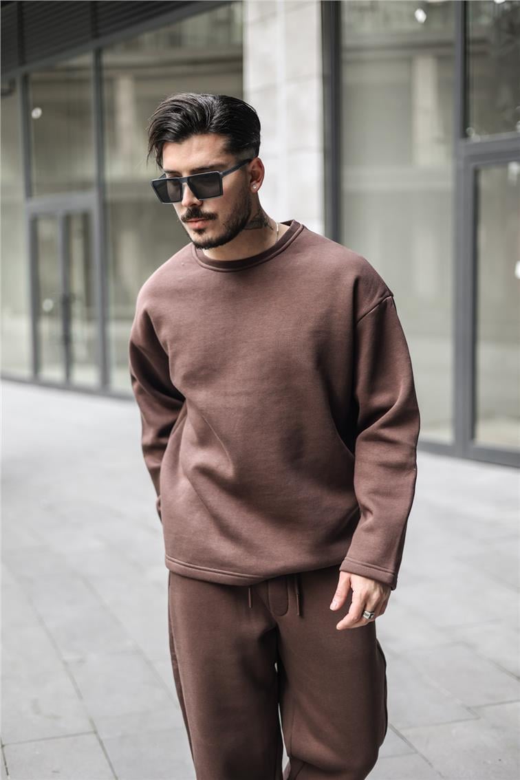 Pamuklu Oversize Sweatshirt Kahve