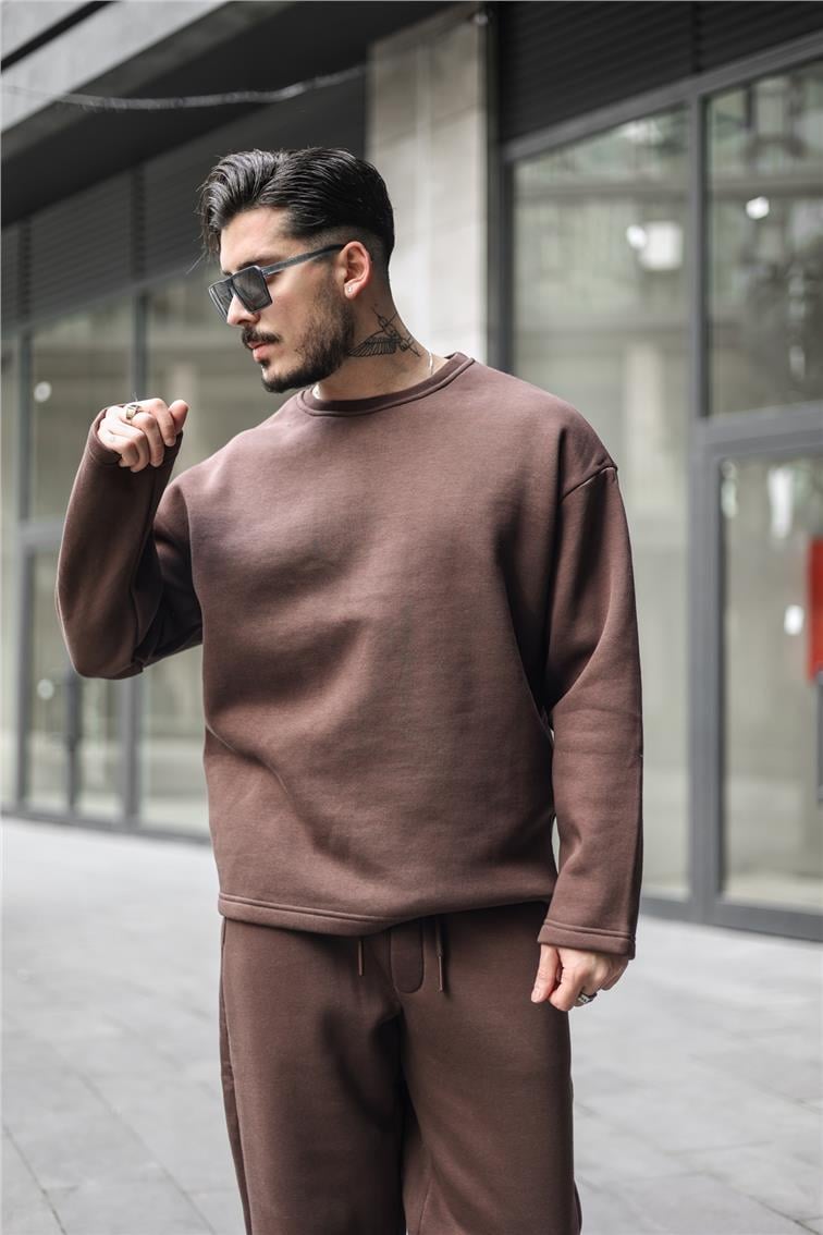 Pamuklu Oversize Sweatshirt Kahve