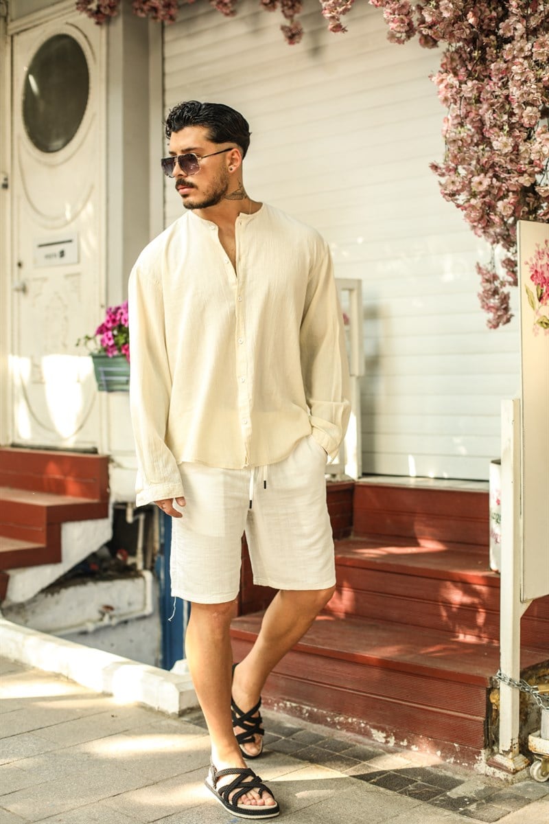 Pamuklu Sıfır Yaka Oversize Gömlek