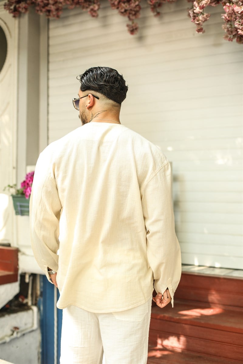 Pamuklu Sıfır Yaka Oversize Gömlek