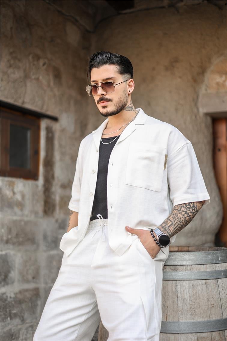 Pamuklu Tek Cepli Oversize Gömlek Beyaz