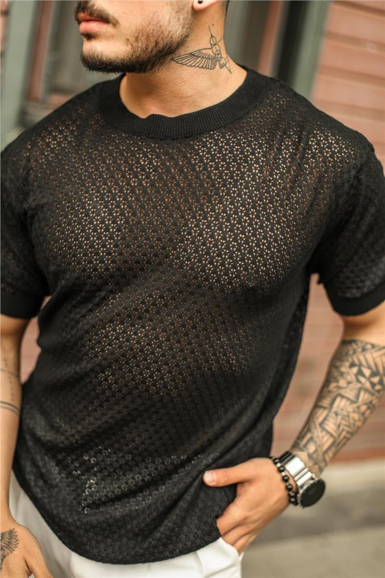 Papatya Detaylı Oversize T-Shirt Siyah
