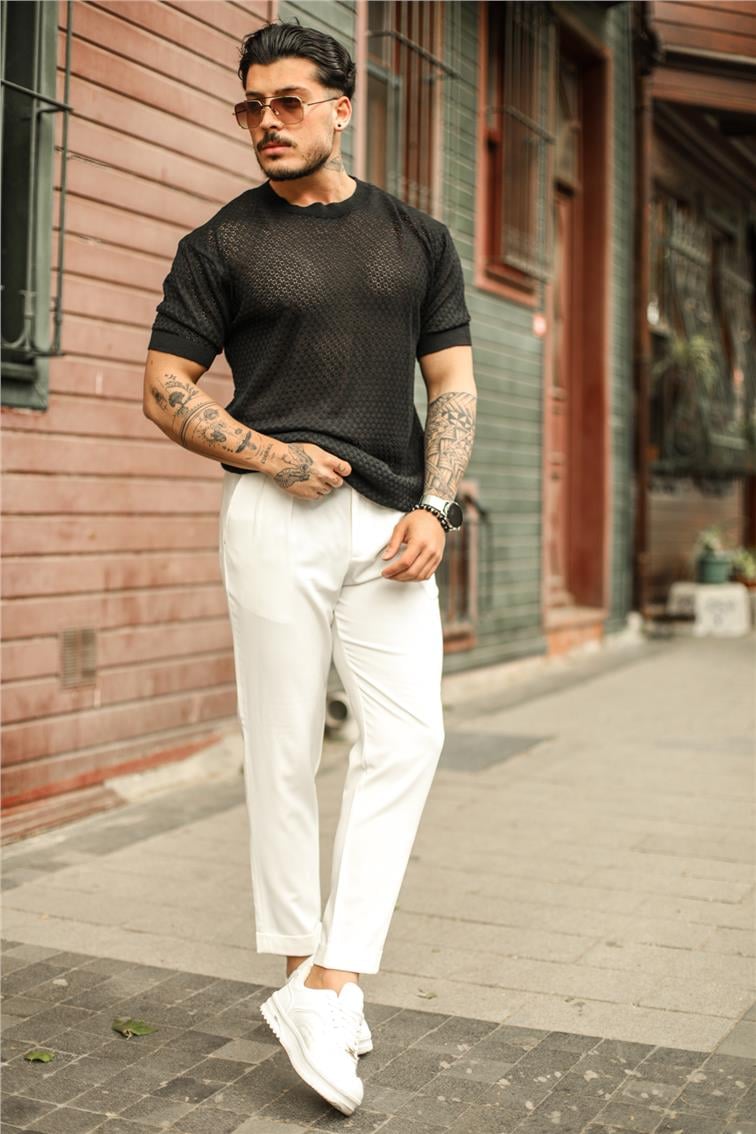 Papatya Detaylı Oversize T-Shirt Siyah