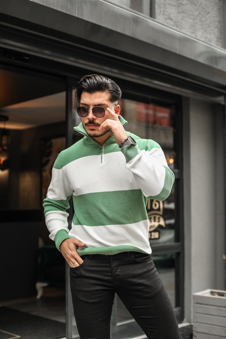 Paralel Fermuarlı Boğazlı Örme Sweatshirt