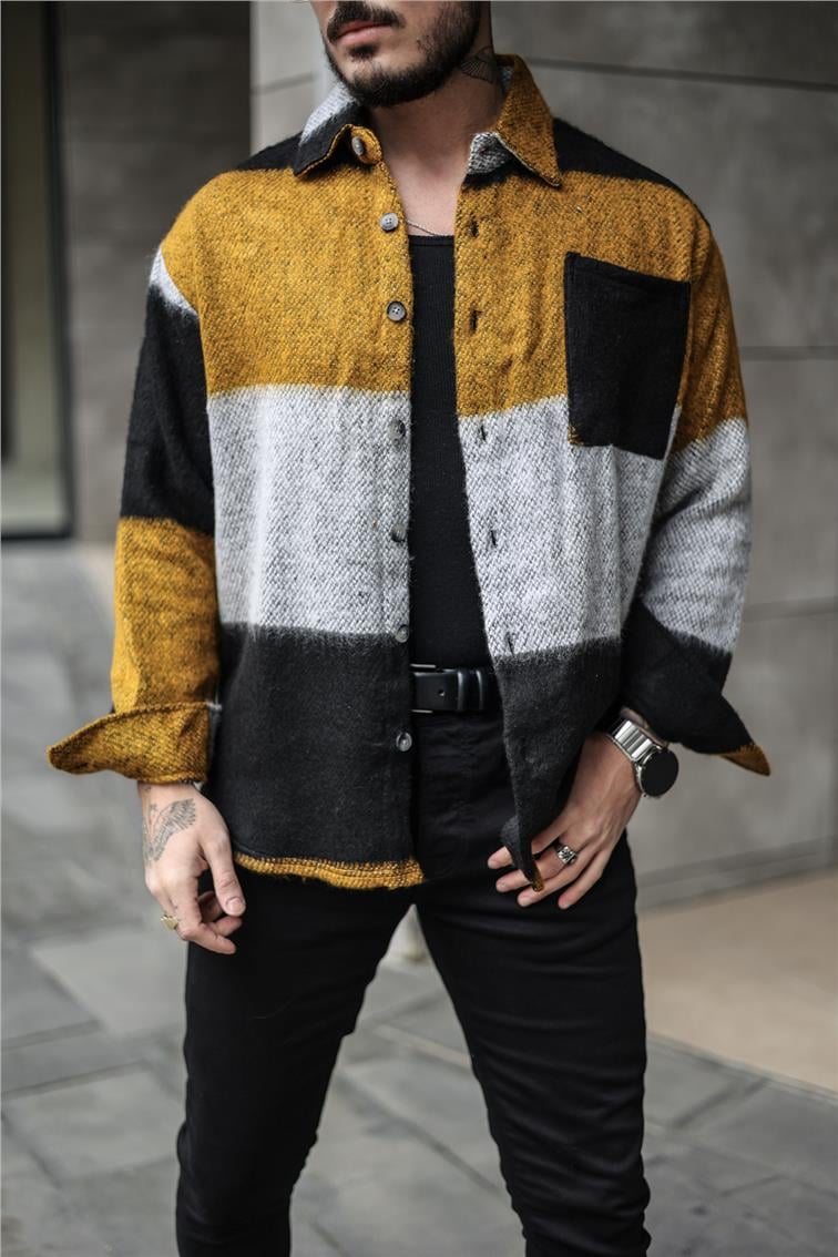 Paralel Oduncu Oversize Gömlek Hardal
