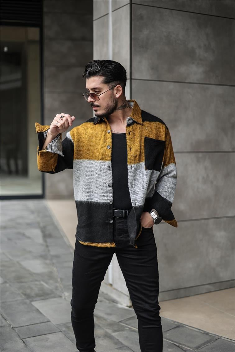 Paralel Oduncu Oversize Gömlek Hardal