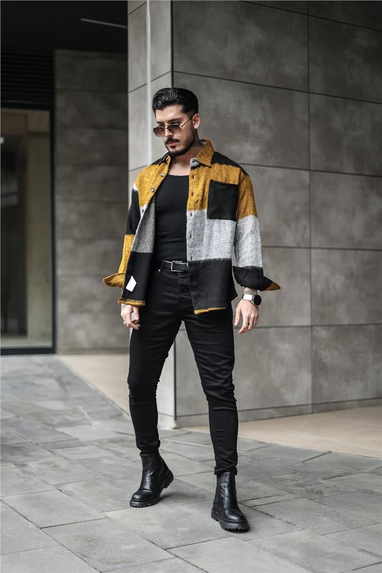 Paralel Oduncu Oversize Gömlek Hardal
