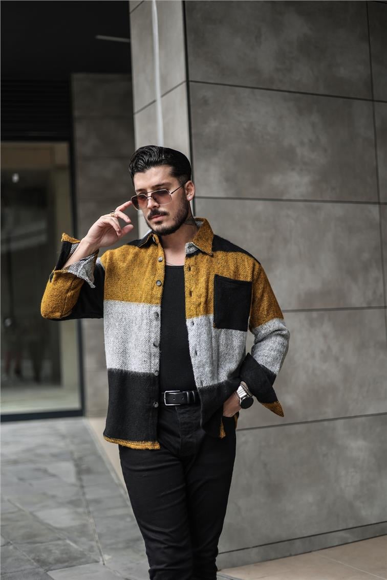 Paralel Oduncu Oversize Gömlek Hardal