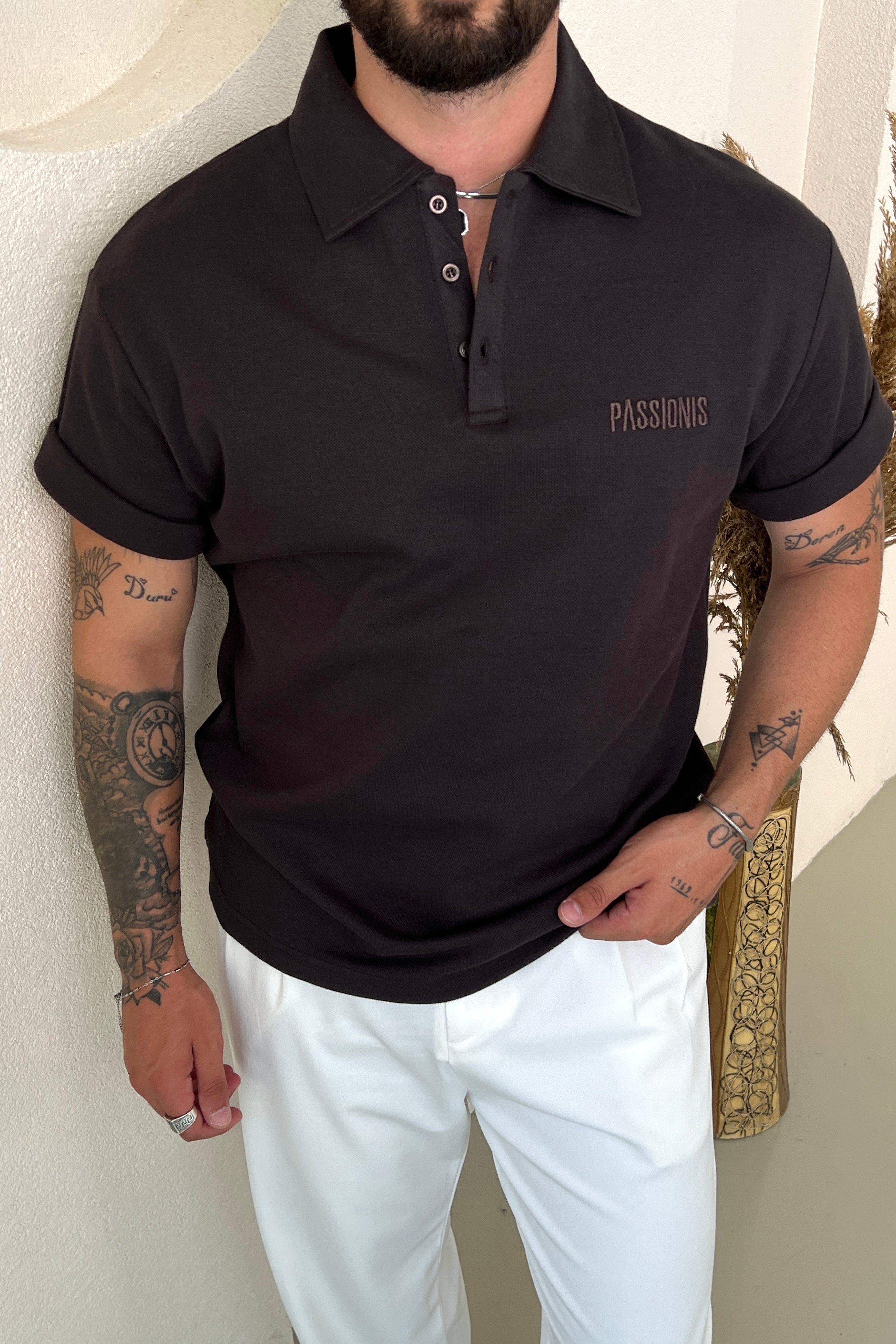 Passionis Nakış Detay Polo Yaka Tshirt Kahve