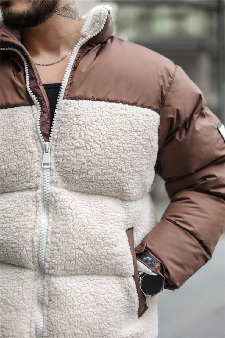 Peluş Oversize Mont Bej-Kahve