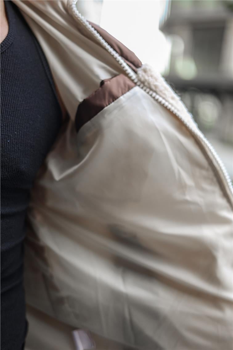 Peluş Oversize Mont Bej-Kahve