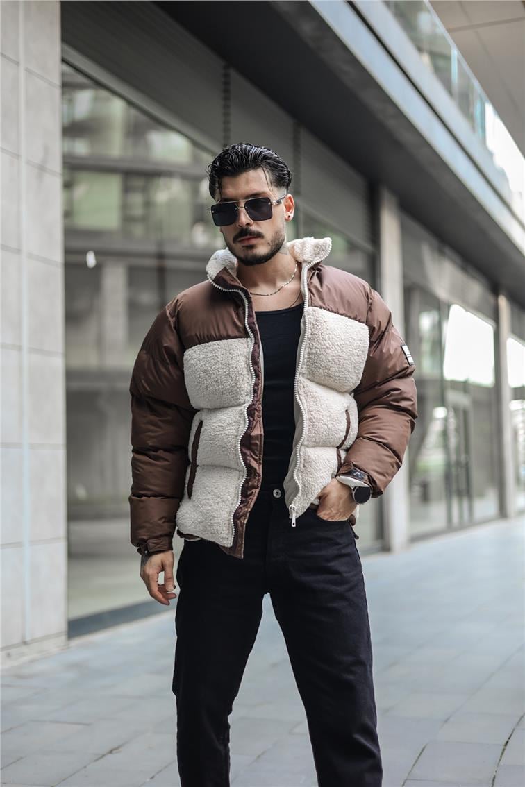 Peluş Oversize Mont Bej-Kahve