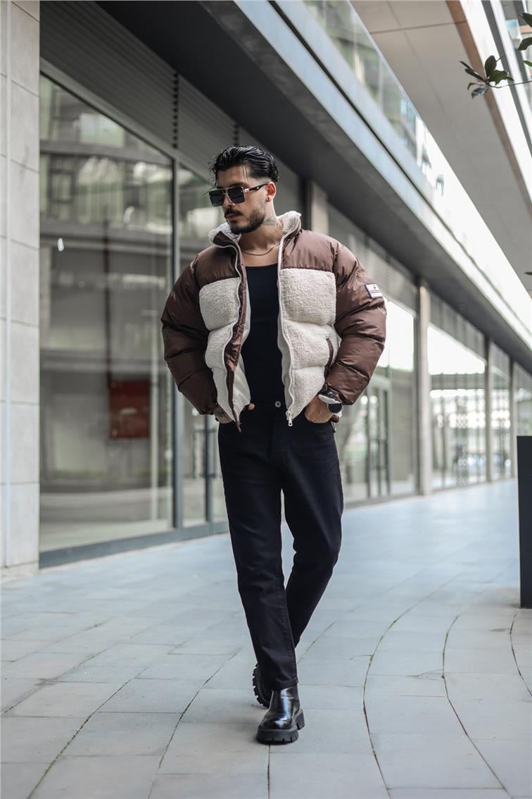 Peluş Oversize Mont Bej-Kahve