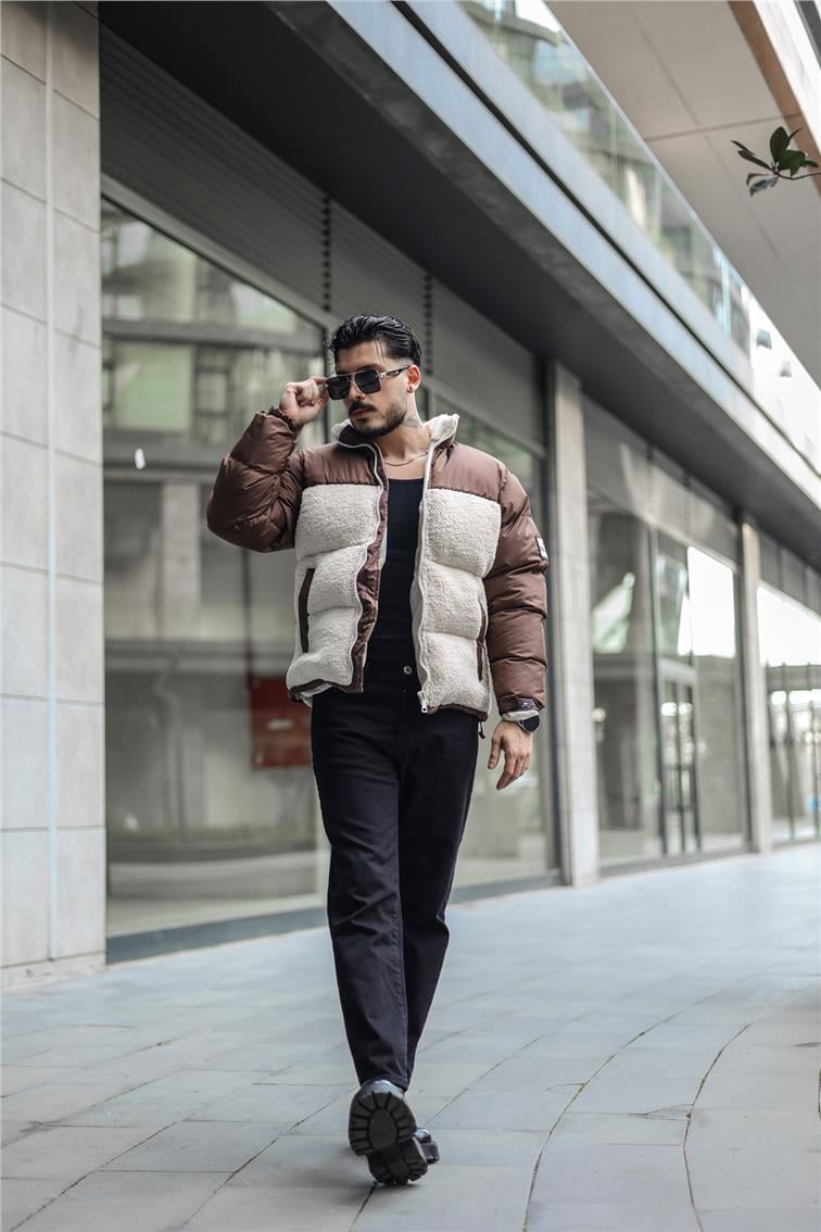 Peluş Oversize Mont Bej-Kahve