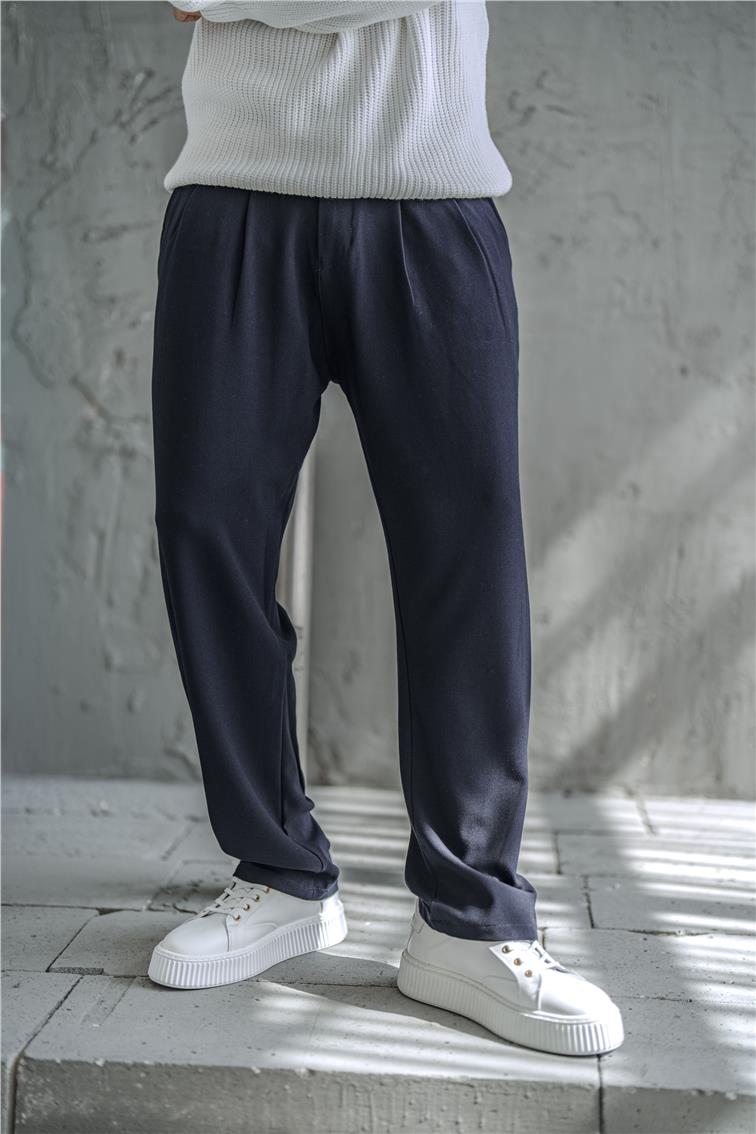 Pile Detay Bol Baggy Pantolon Lacivert