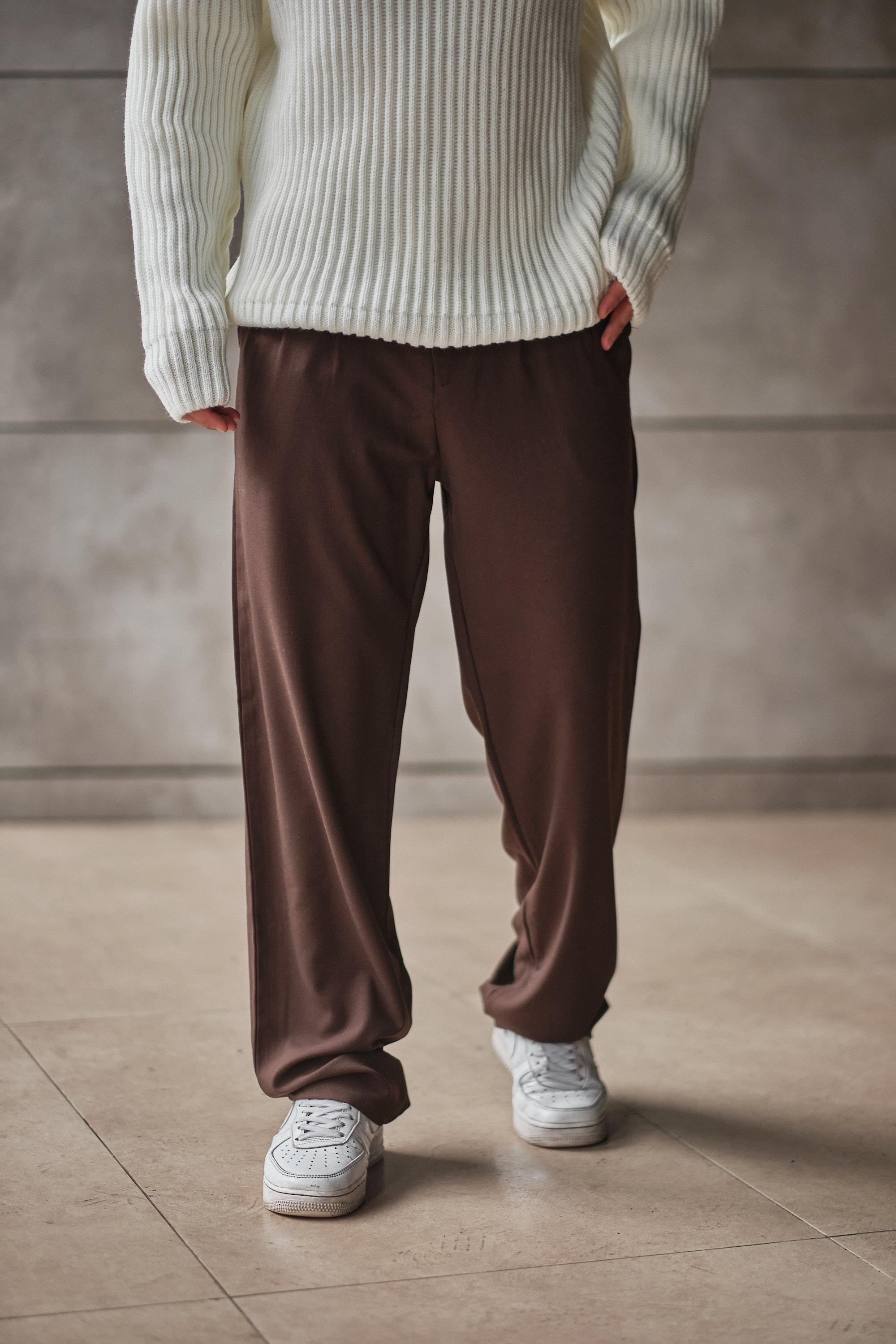 Pileli Klasik Baggy Pantolon Koyu Kahve