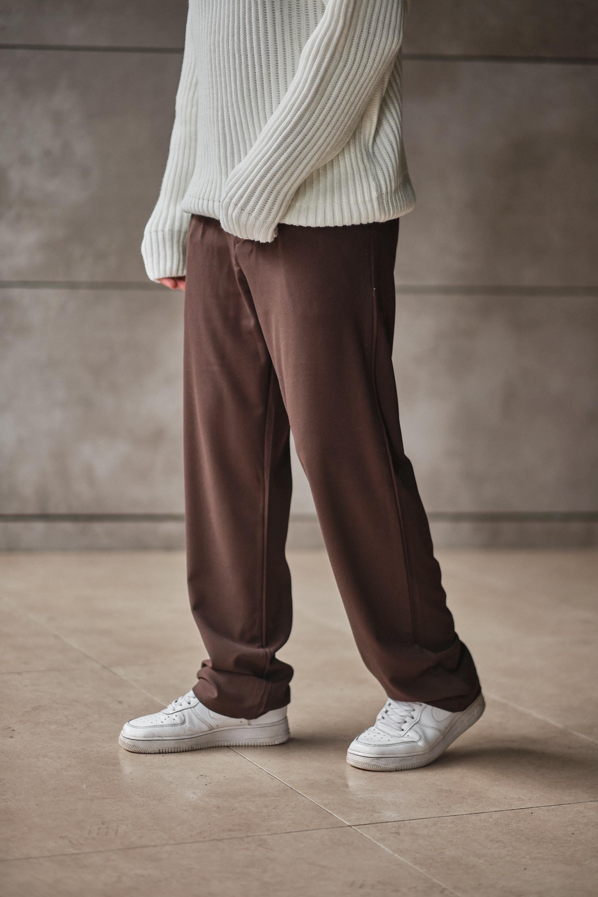 Pileli Klasik Baggy Pantolon Koyu Kahve