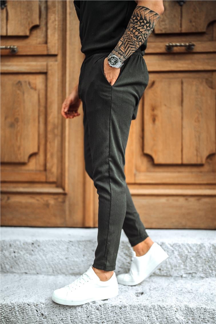 Pilili Slim Fit Eşofman Füme