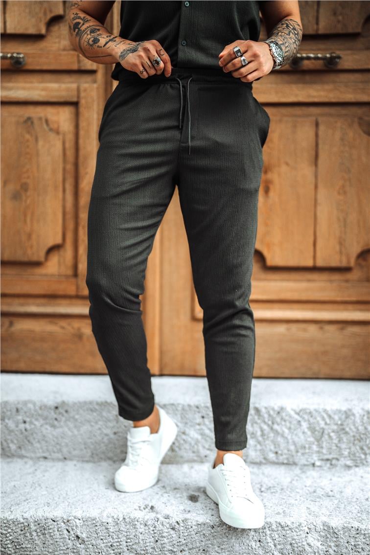 Pilili Slim Fit Eşofman Füme