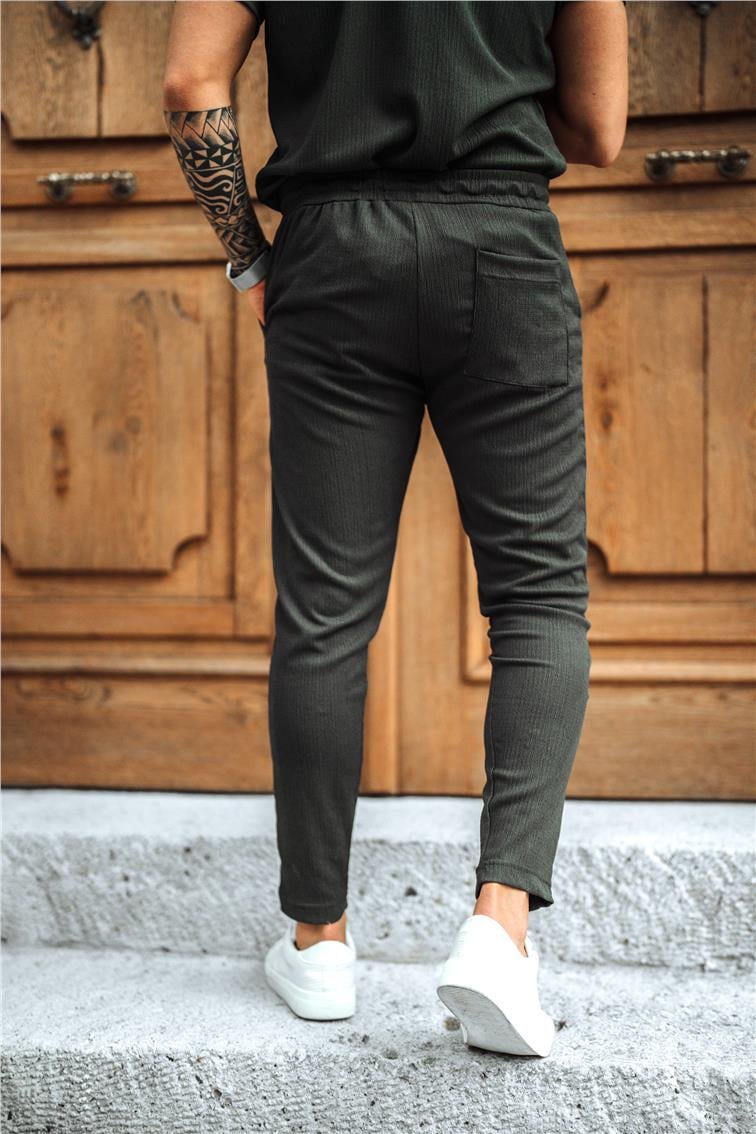 Pilili Slim Fit Eşofman Füme