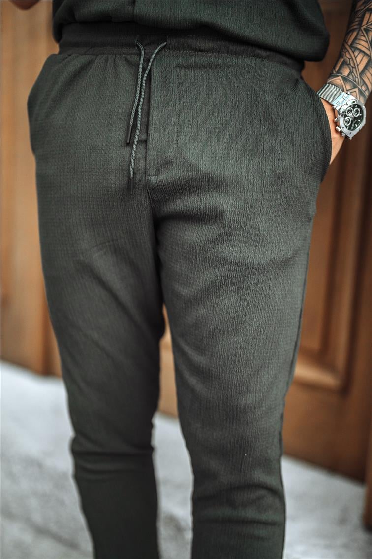 Pilili Slim Fit Eşofman Füme