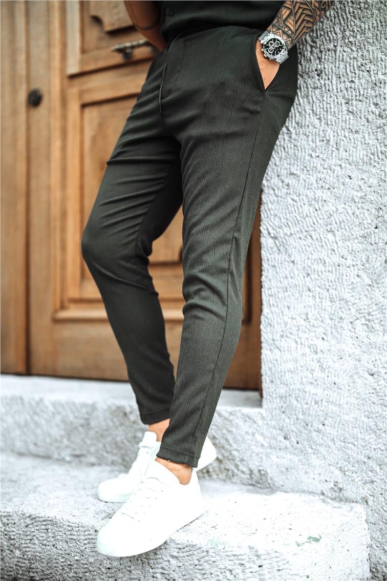 Pilili Slim Fit Eşofman Füme
