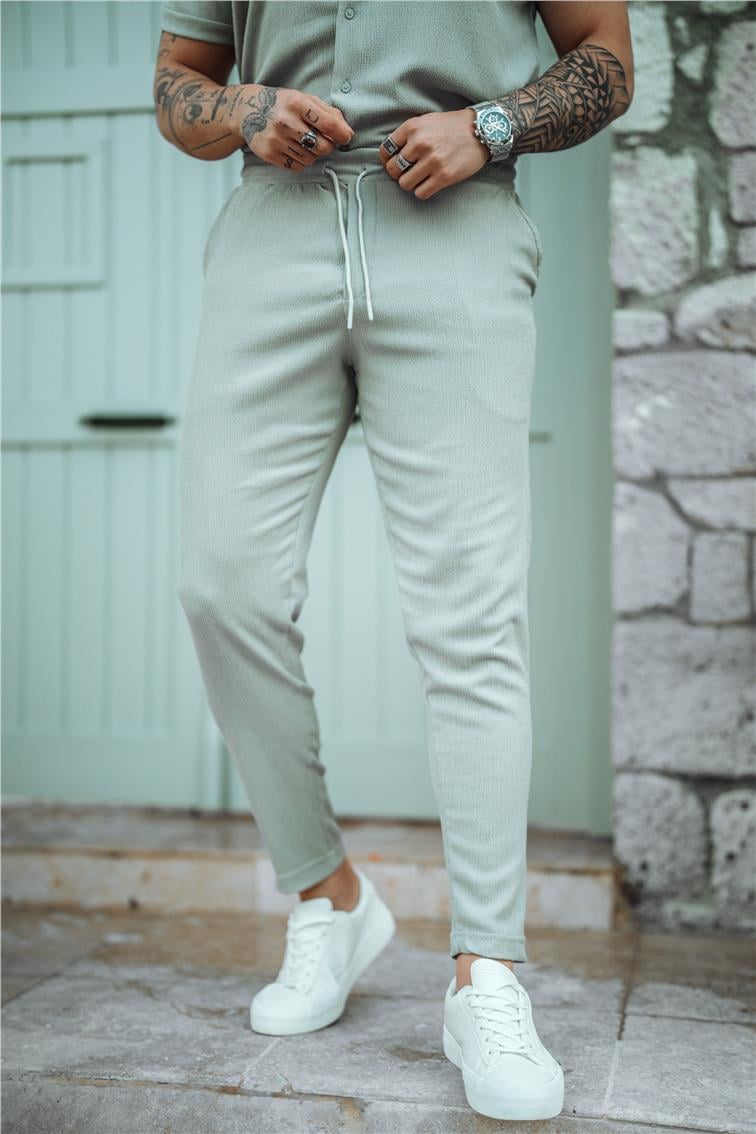 Pilili Slim Fit Eşofman Gri