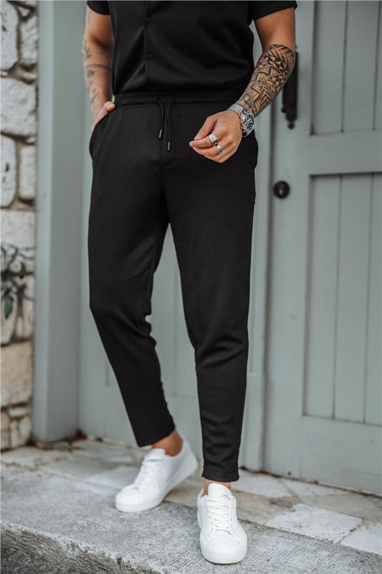 Pilili Slim Fit Eşofman Siyah
