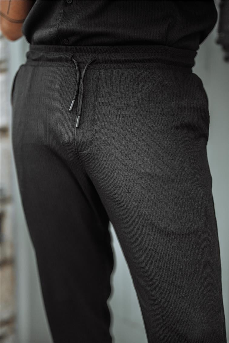 Pilili Slim Fit Eşofman Siyah