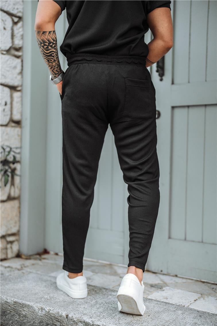 Pilili Slim Fit Eşofman Siyah