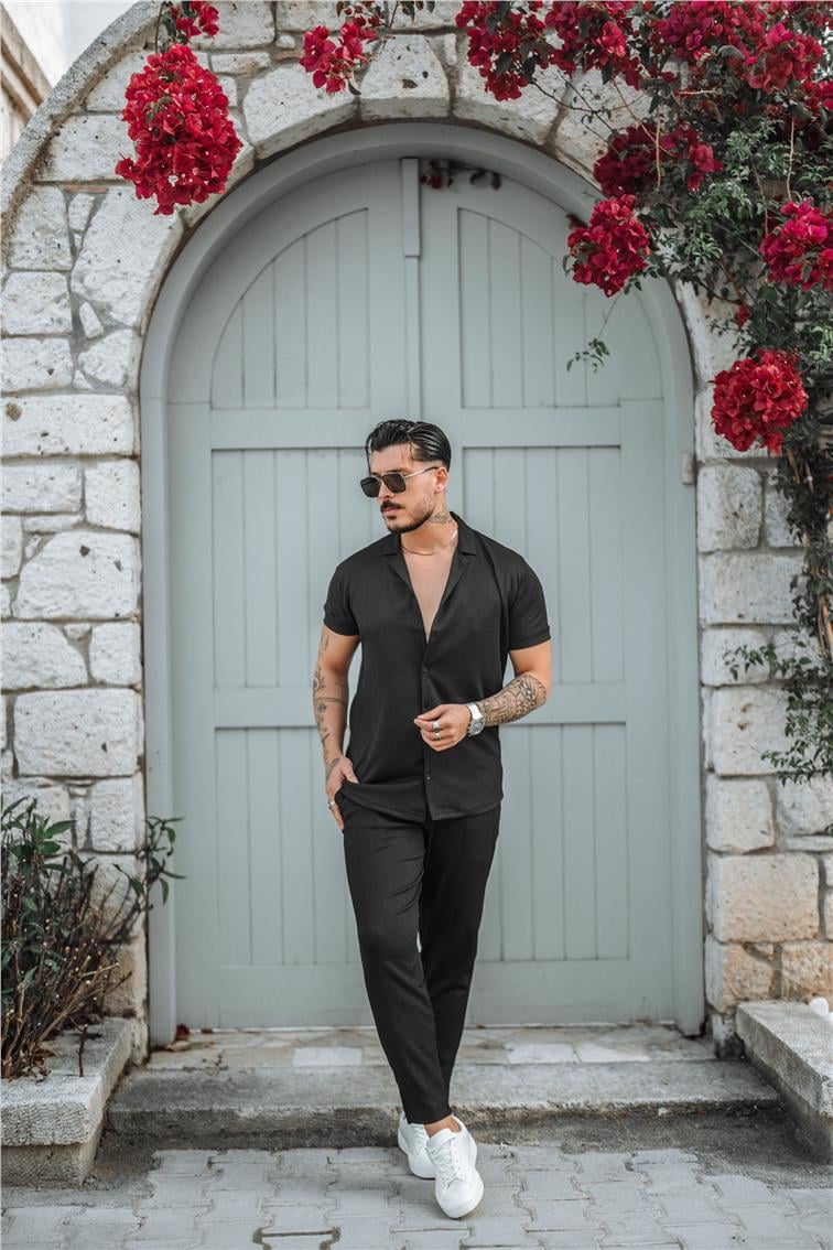 Pilili Slim Fit Eşofman Siyah
