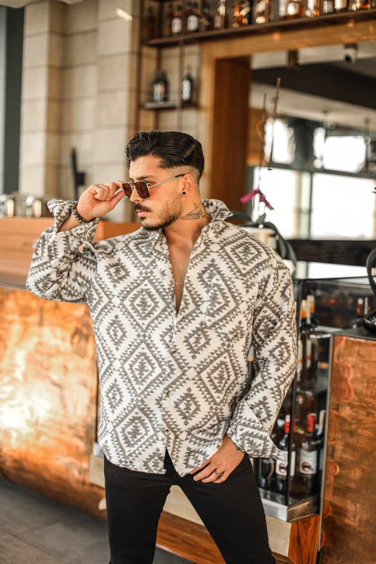 Pıtrak Desenli Oversize Gömlek